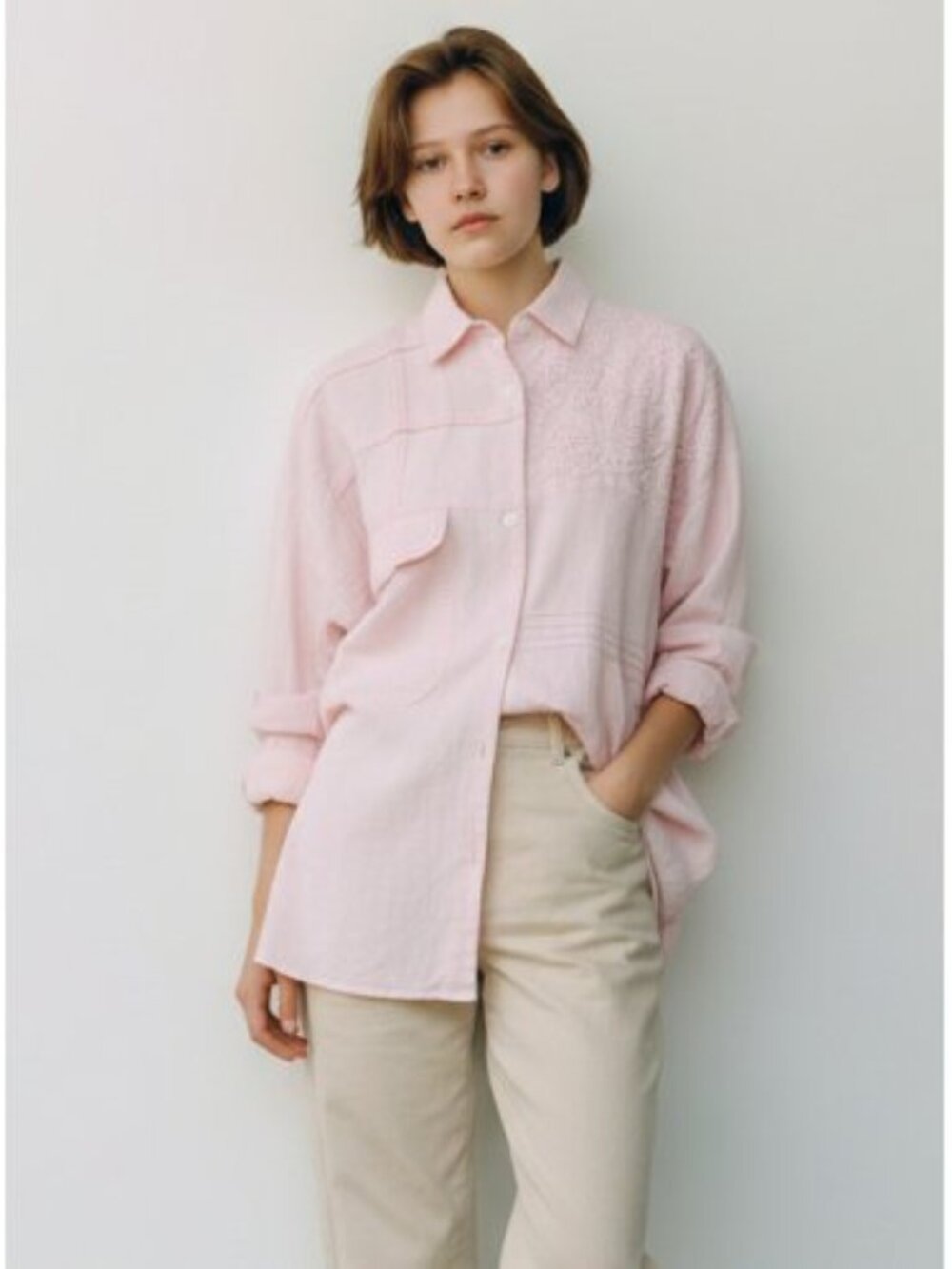 TOGETHER! Pink Embroidered Button Front Shirt Ladies Large